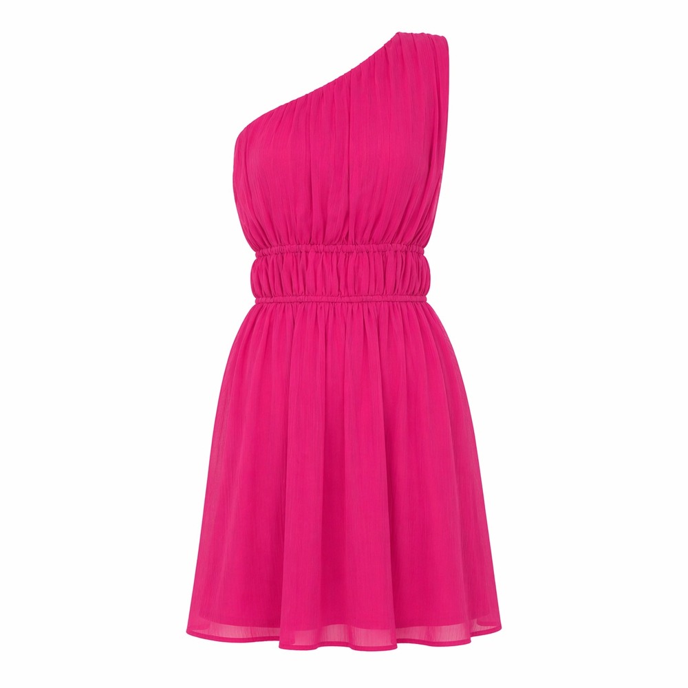 Y2K Coquette One Shoulder Pink Chiffon Dress Women Medium Baddie Party Cocktail